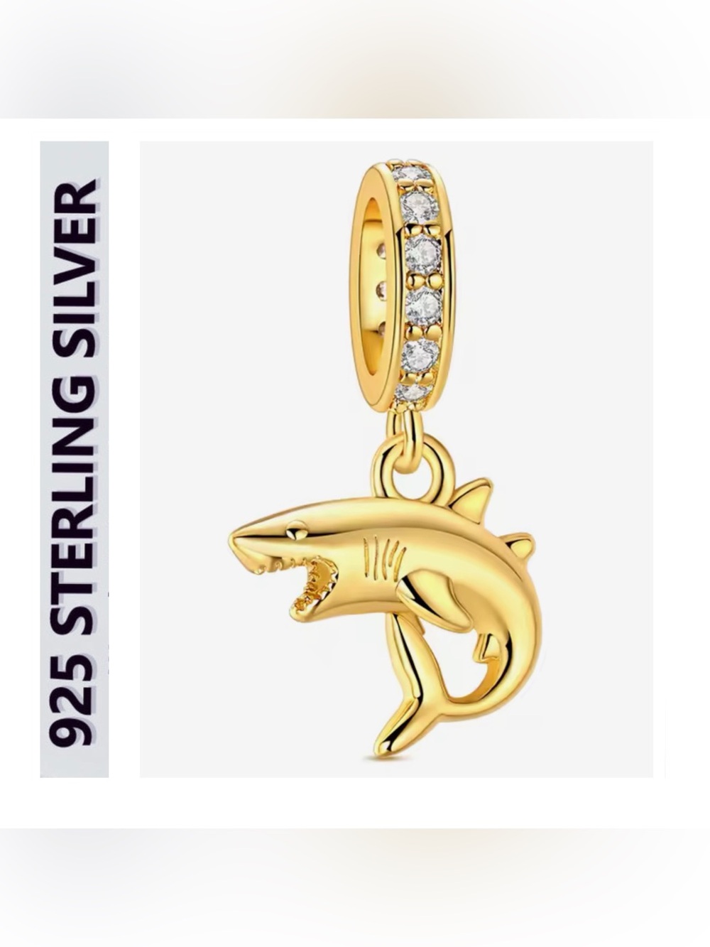 🌟🌟 14K Gold Plated CZ Shark Dangle Charm